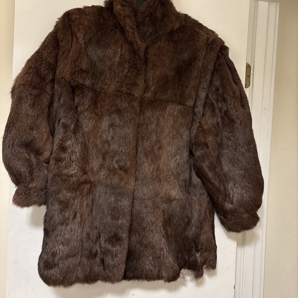 VTG Wilsons Brown Rabbit Fur Coat 1970's  Women's L Brown Hook &eye Snaps - READ
